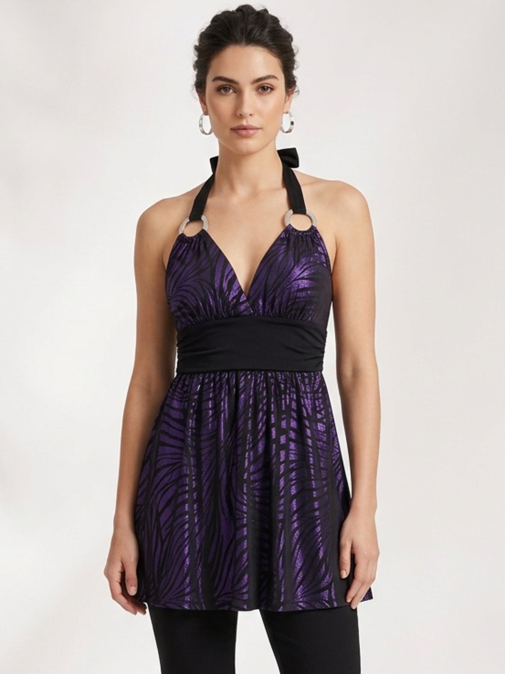 Elegant Purple and Black Halter Top
